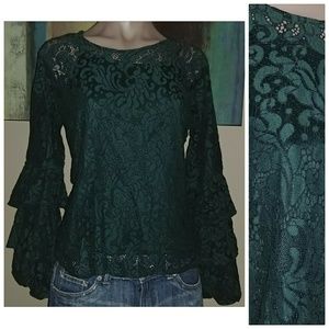 SOLITAIRE JADE GREEN LACE RUFFLE SLEEVE LAYERED